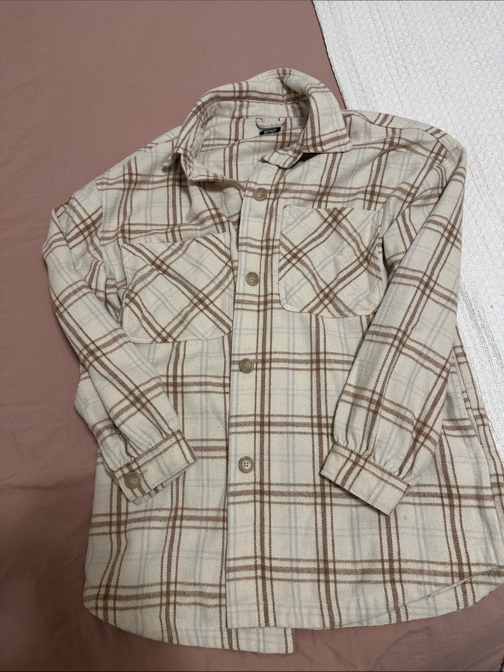 Cotton On Cream and Brown Plaid Button-Up Shacket